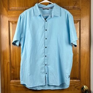 Departwest Mens XL Short Sleeve Button Down Shirt Light Blue Coastal Minimalist